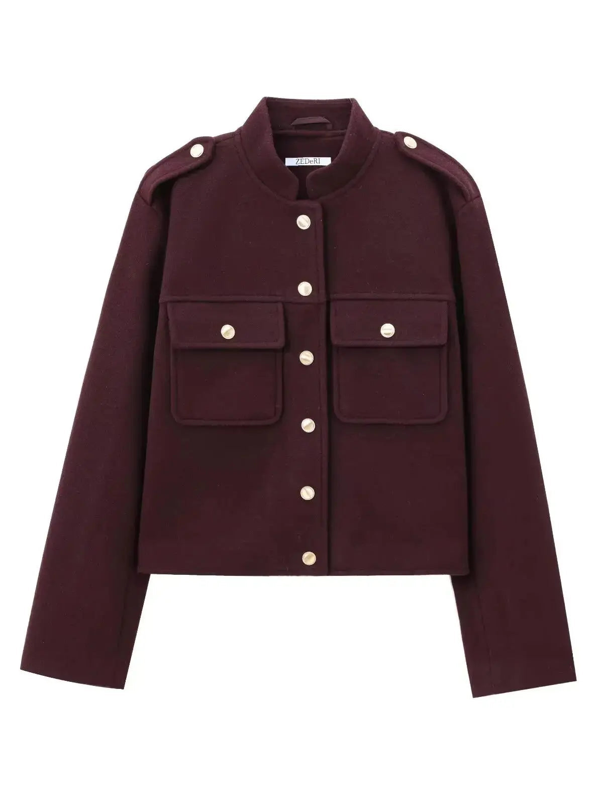 Women's Spring Autumn Vintage Wine Red Tweed Cropped Woolen Blends Jackets Female Elegant Buttons Pockets Streetwear Short Coats Velt UK | SALE