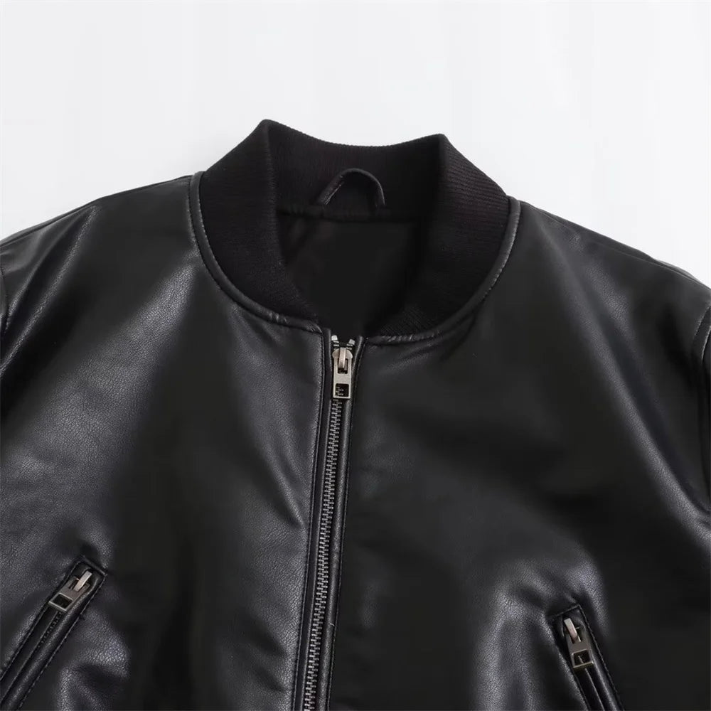 UNIZERA2023 Autumn and Winter New Women's Fashion Versatile Short Motorcycle Faux Leather Pilot Jacket Coat Leather Coat Velt UK | SALE