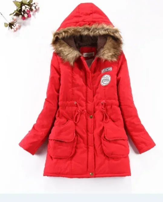 Hooded Wadded Coat Slim Parka Cotton-Padded Jacket Overcoat Winter Women Jacket Medium-Long Thicken Outwear Velt UK | SALE