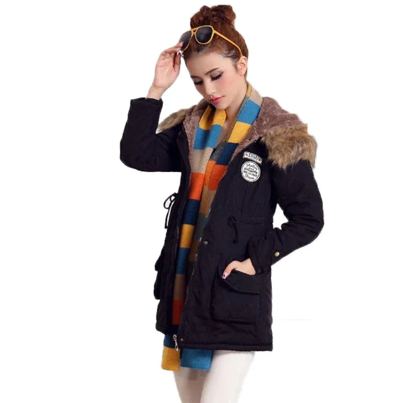Hooded Wadded Coat Slim Parka Cotton-Padded Jacket Overcoat Winter Women Jacket Medium-Long Thicken Outwear Velt UK | SALE