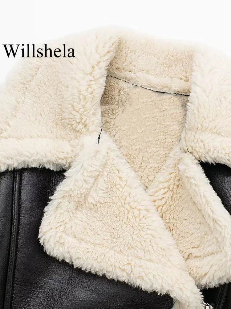 Willshela Women Fashion Solid Front Zipper Jackets Vintage Lapel Neck Long Sleeves Female Chic Lady Outfits Velt UK | SALE