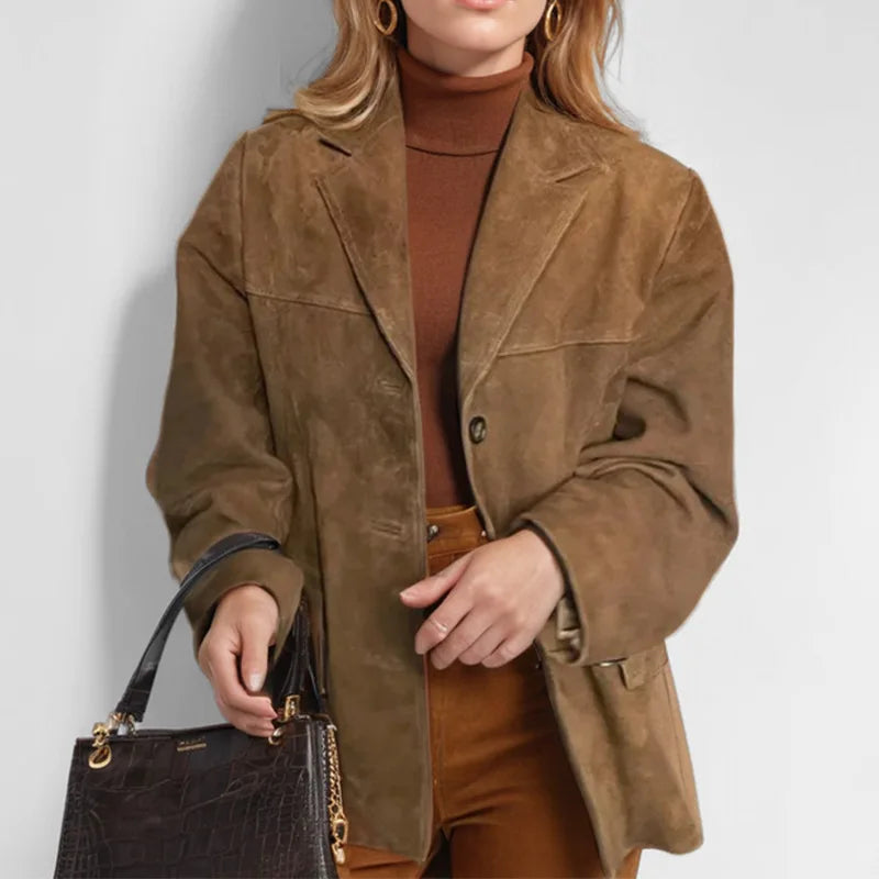 2024 Autumn Winter Woomen Suede Jacket With Lapel Woman Casual Single Breasted Pocket Long Sleeve Short Coat Street Overcoat Velt UK | SALE