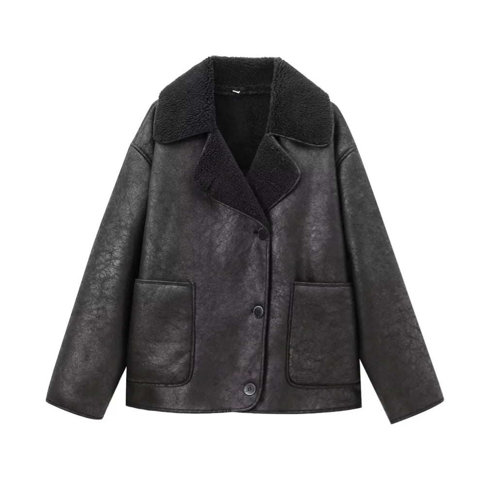 UNIZERA Pocket Decor Single breasted Warm Coat Autumn/Winter Fleece Collar Long Sleeve Women's Jacket Coat Velt UK | SALE