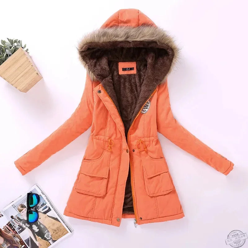 Hooded Wadded Coat Slim Parka Cotton-Padded Jacket Overcoat Winter Women Jacket Medium-Long Thicken Outwear Velt UK | SALE