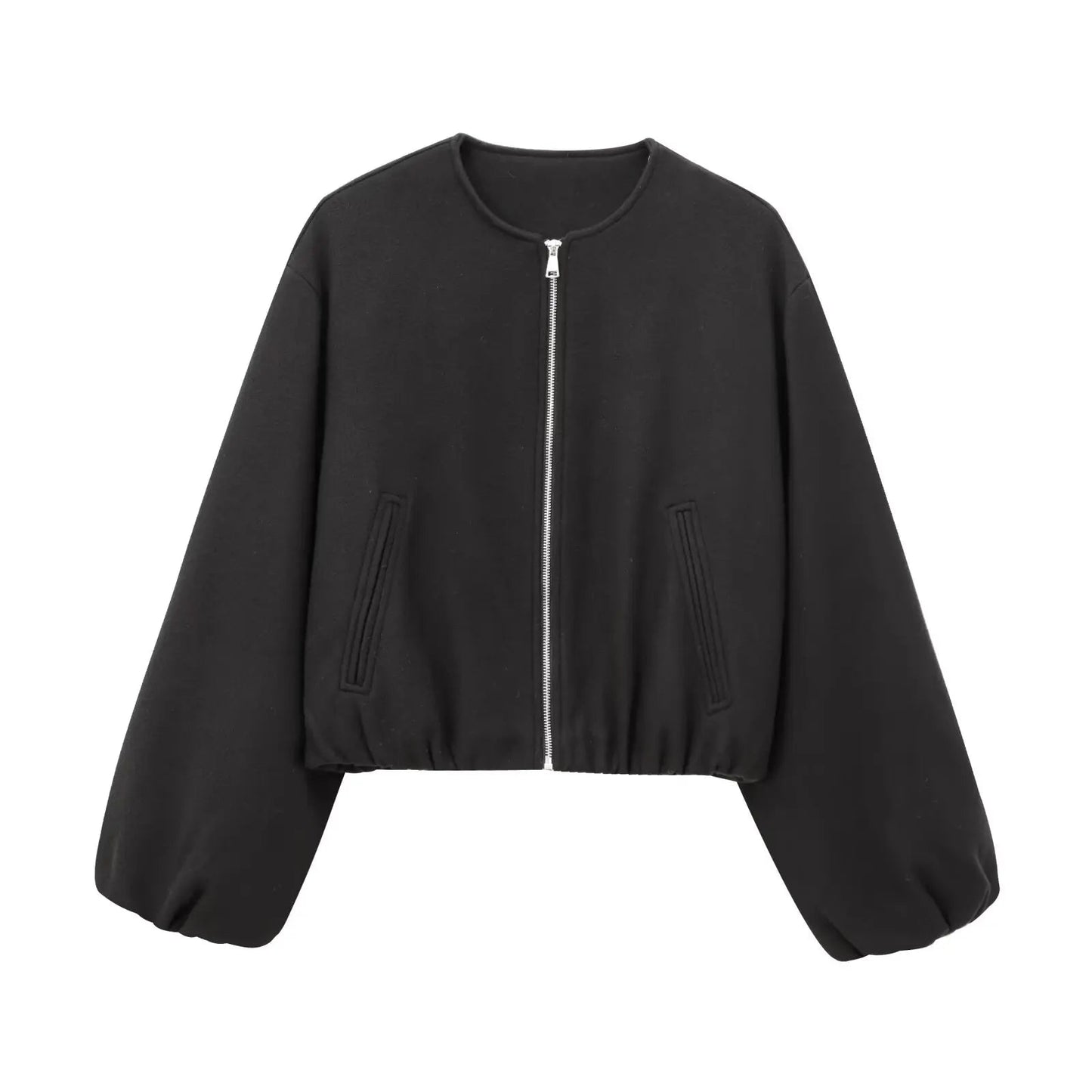 MUJER Black Bomber Jackets for Women Zipper Varsity Jackets Women Soft Cropped Jackets Woman 2025 Long Sleeve Winter Coat Female Velt UK | SALE