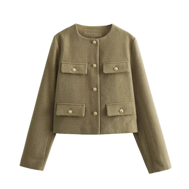 MUJER Tweed Cropped Jacket Woman Long Sleeve Vintage Jacket Woman Fashion Button Elegant Jackets For Women New In Short Coats Velt UK | SALE