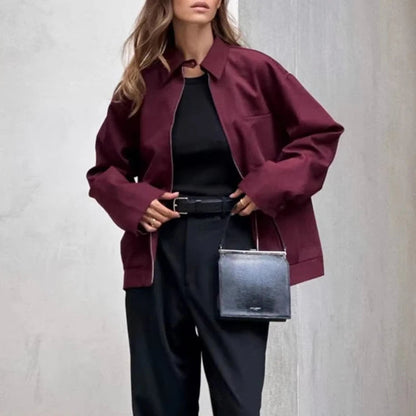 MUJER Zipper Bomber Jackets for Women Fall Outerwears Overcoat Female Long Sleeve Loose Jacket Women Coats Retro Women's Jacket Velt UK | SALE