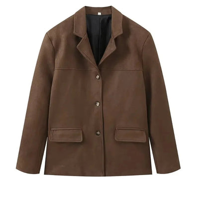 2024 Autumn Winter Woomen Suede Jacket With Lapel Woman Casual Single Breasted Pocket Long Sleeve Short Coat Street Overcoat Velt UK | SALE