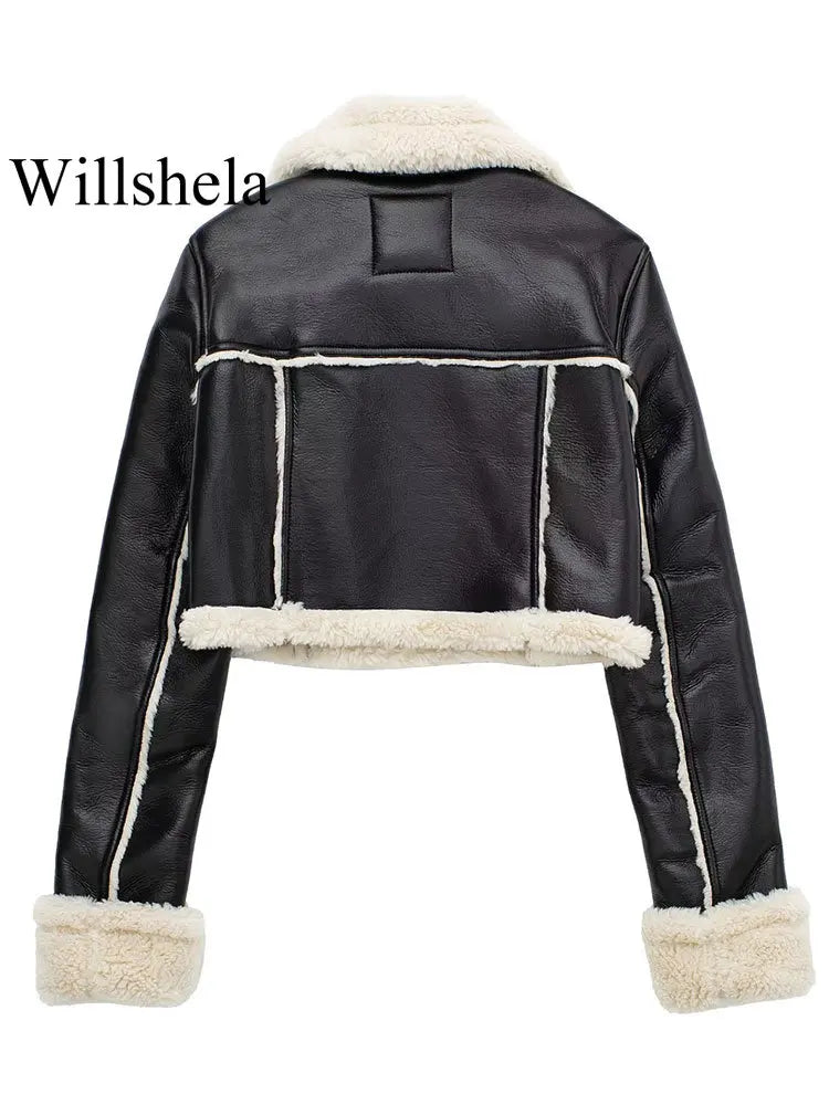 Willshela Women Fashion Solid Front Zipper Jackets Vintage Lapel Neck Long Sleeves Female Chic Lady Outfits Velt UK | SALE