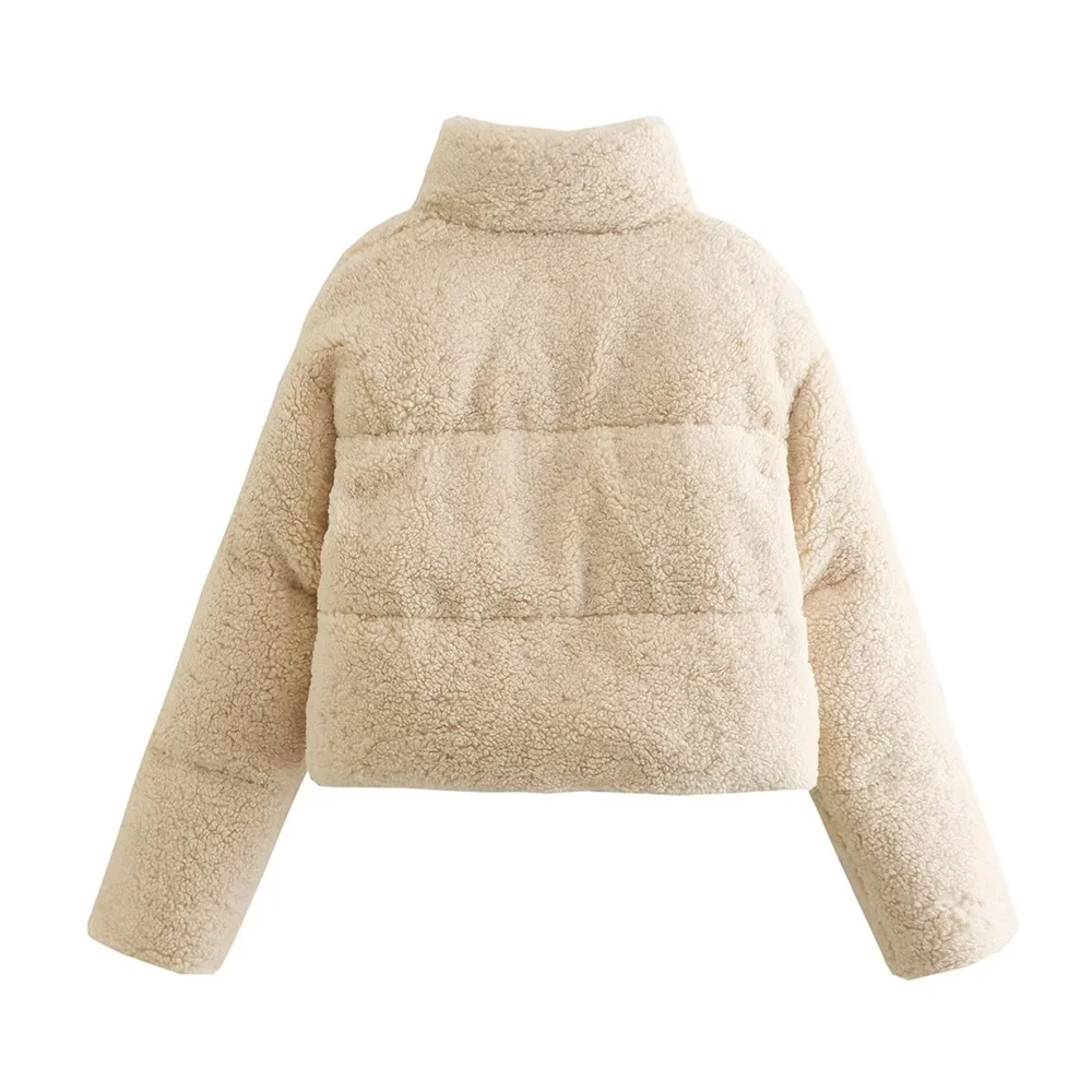 PB&ZA2023 Autumn and Winter New Women's Lamb Wool Short Cotton Coat Standing Collar Thickened Warm Bread Coat Cotton Coat Velt UK | SALE