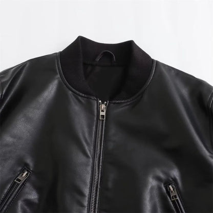 UNIZERA2023 Autumn and Winter New Women's Fashion Versatile Short Motorcycle Faux Leather Pilot Jacket Coat Leather Coat Velt UK | SALE