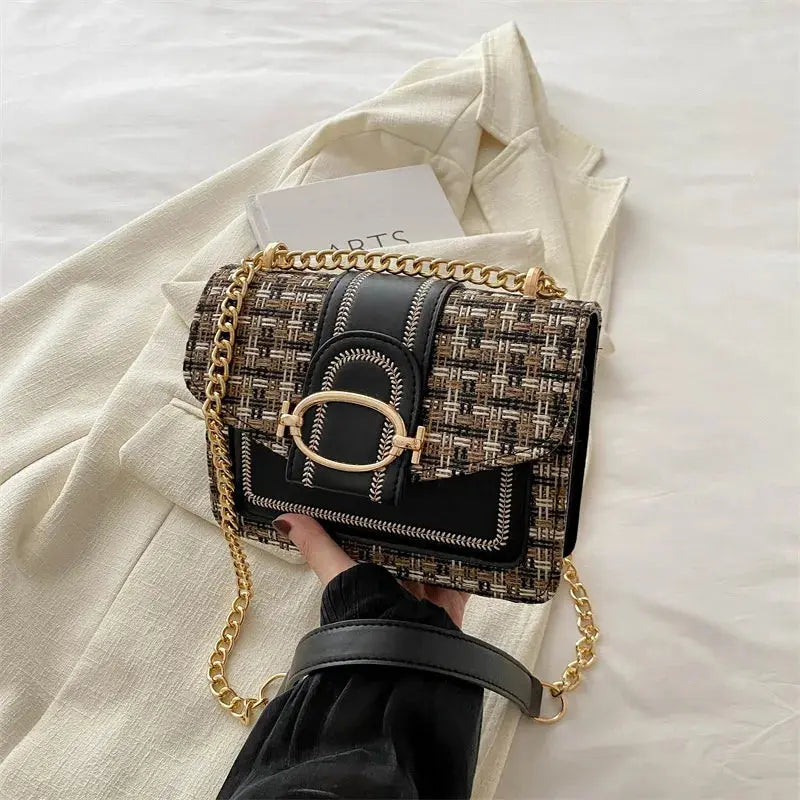 Mini Plaid Tweed Crossbody Bag for Women Fashion Casual Adjustable Strap Single Shoulder Chain Bag Small Square Messenger Bag
