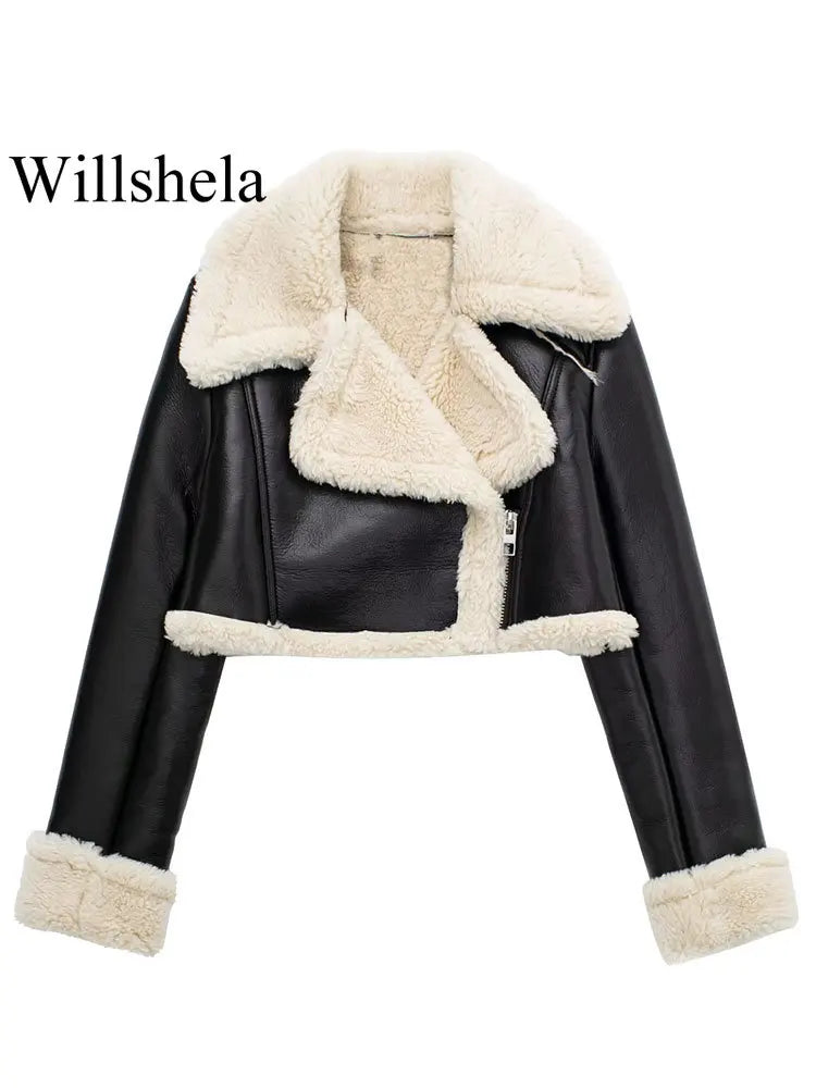 Willshela Women Fashion Solid Front Zipper Jackets Vintage Lapel Neck Long Sleeves Female Chic Lady Outfits Velt UK | SALE