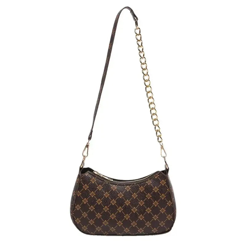 Vintage Floral Chain Shoulder Bag Women's Spring Summer New Hong Kong Style Fashion Match All Plaid Underarm Bag Square Shape