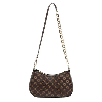 Vintage Floral Chain Shoulder Bag Women's Spring Summer New Hong Kong Style Fashion Match All Plaid Underarm Bag Square Shape