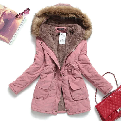 Hooded Wadded Coat Slim Parka Cotton-Padded Jacket Overcoat Winter Women Jacket Medium-Long Thicken Outwear Velt UK | SALE