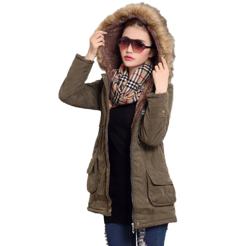 Hooded Wadded Coat Slim Parka Cotton-Padded Jacket Overcoat Winter Women Jacket Medium-Long Thicken Outwear Velt UK | SALE