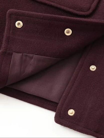 Women's Spring Autumn Vintage Wine Red Tweed Cropped Woolen Blends Jackets Female Elegant Buttons Pockets Streetwear Short Coats Velt UK | SALE