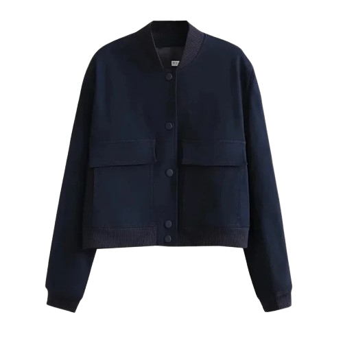 EAEOVNI Women's Cropped Bomber Jacket – Buttoned Streetwear Style AW24 Velt UK | SALE