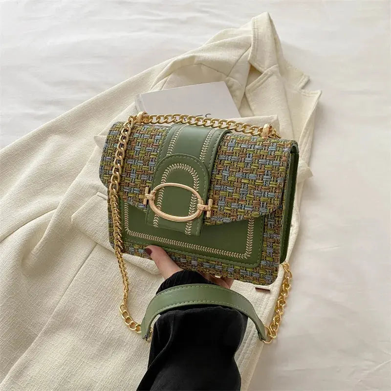 Mini Plaid Tweed Crossbody Bag for Women Fashion Casual Adjustable Strap Single Shoulder Chain Bag Small Square Messenger Bag