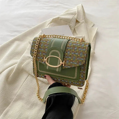 Mini Plaid Tweed Crossbody Bag for Women Fashion Casual Adjustable Strap Single Shoulder Chain Bag Small Square Messenger Bag