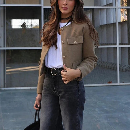 MUJER Tweed Cropped Jacket Woman Long Sleeve Vintage Jacket Woman Fashion Button Elegant Jackets For Women New In Short Coats Velt UK | SALE