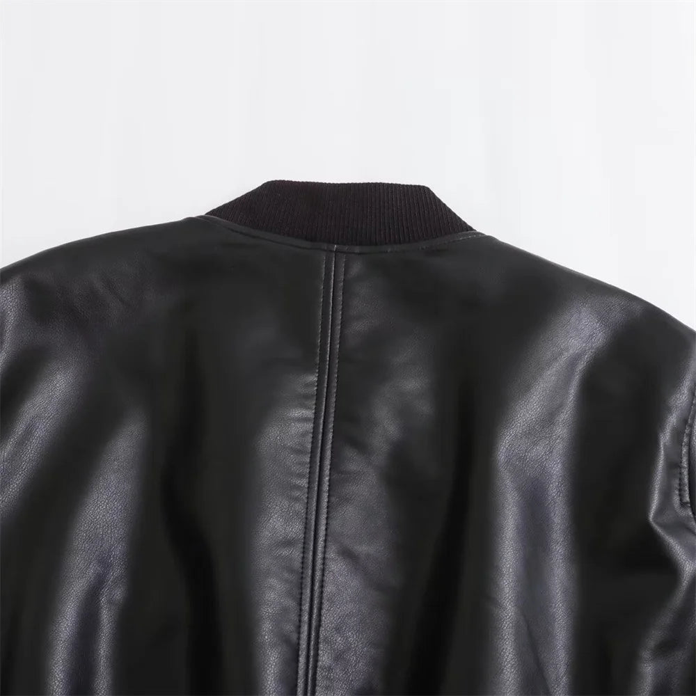 UNIZERA2023 Autumn and Winter New Women's Fashion Versatile Short Motorcycle Faux Leather Pilot Jacket Coat Leather Coat Velt UK | SALE