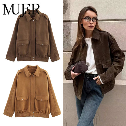 MUJER 2025 Bomber Jackets for Women Outerwears Suede Jacket Women Streetwear Holiday Women Coats Zipper New in Coats and Jackets Velt UK | SALE