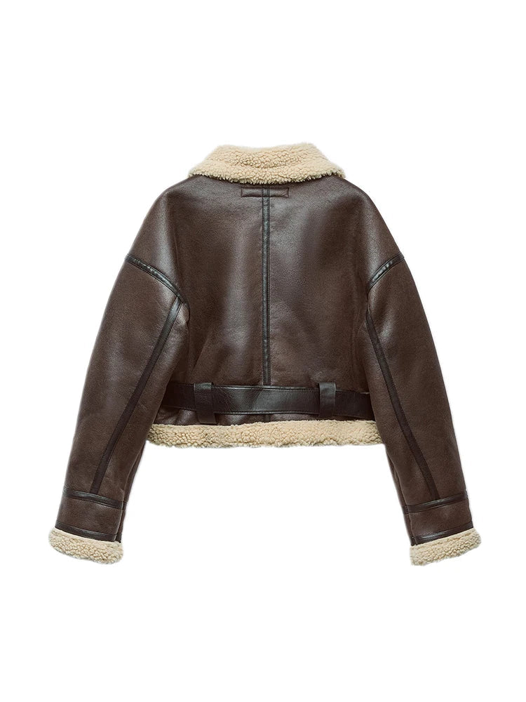 Ailegogo Autumn Winter Women Warm Loose Faux Lamb Fur Short Coat Streetwear Female Retro Zipper Spliced Coat Outwear Velt UK | SALE