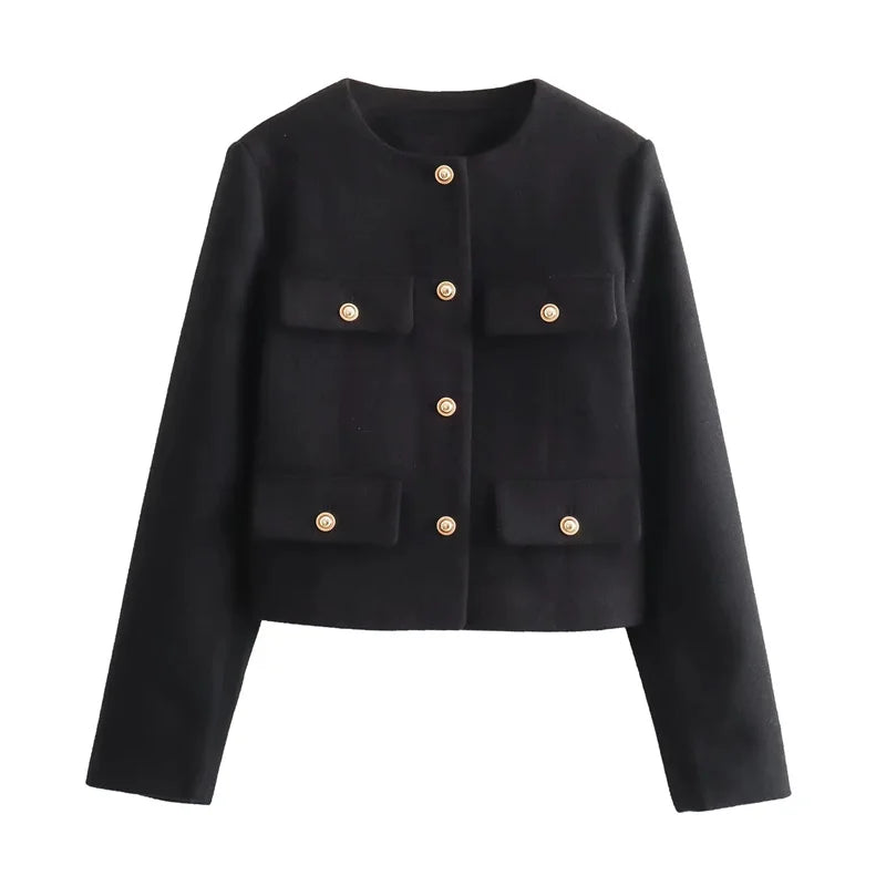 MUJER Tweed Cropped Jacket Woman Long Sleeve Vintage Jacket Woman Fashion Button Elegant Jackets For Women New In Short Coats Velt UK | SALE