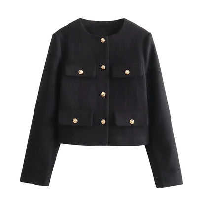 MUJER Tweed Cropped Jacket Woman Long Sleeve Vintage Jacket Woman Fashion Button Elegant Jackets For Women New In Short Coats Velt UK | SALE