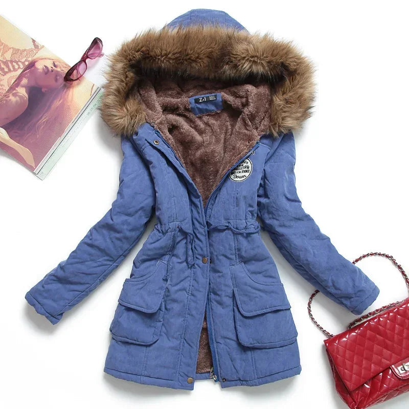 Hooded Wadded Coat Slim Parka Cotton-Padded Jacket Overcoat Winter Women Jacket Medium-Long Thicken Outwear Velt UK | SALE