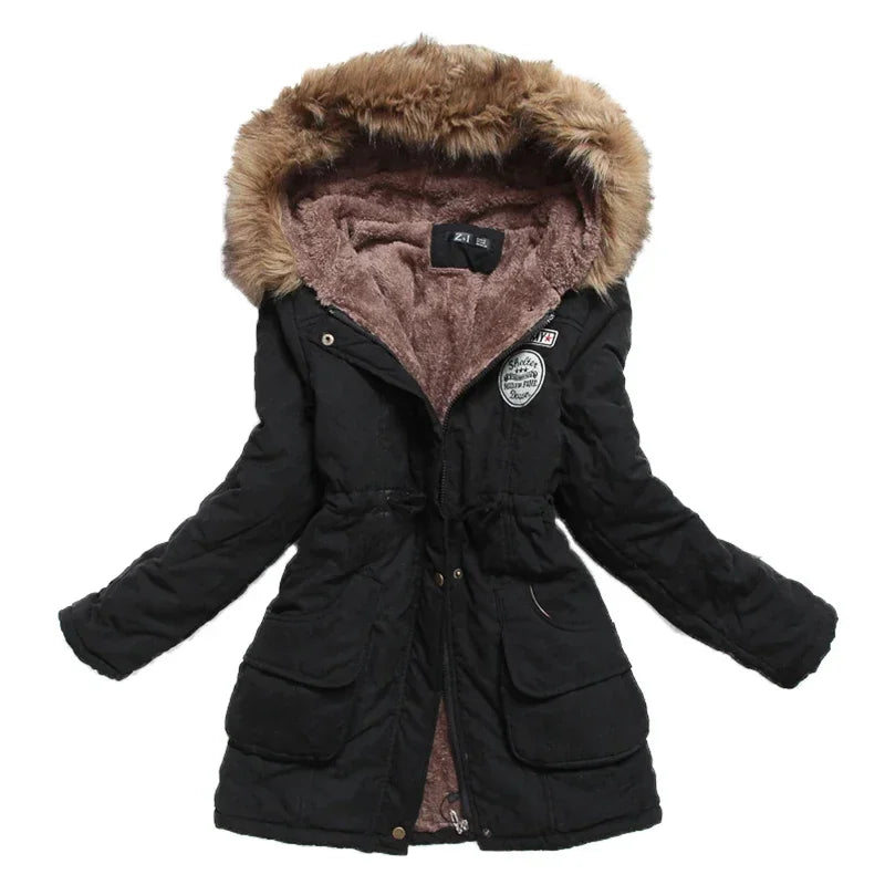Hooded Wadded Coat Slim Parka Cotton-Padded Jacket Overcoat Winter Women Jacket Medium-Long Thicken Outwear Velt UK | SALE
