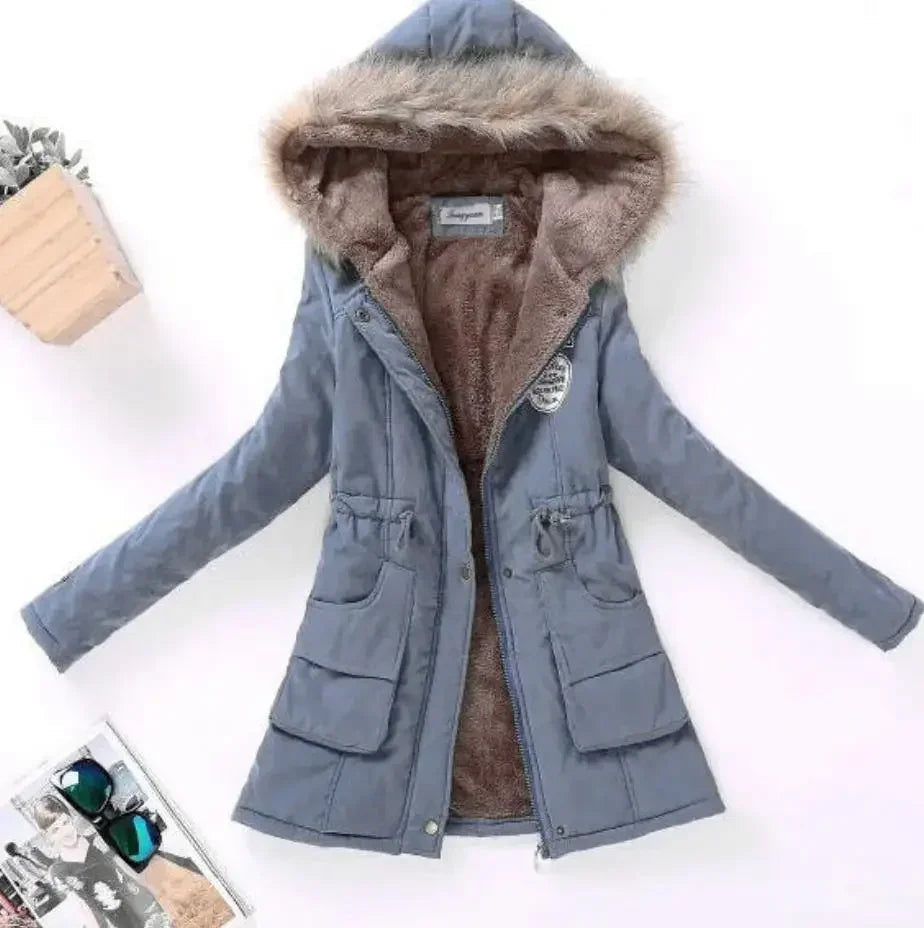 Hooded Wadded Coat Slim Parka Cotton-Padded Jacket Overcoat Winter Women Jacket Medium-Long Thicken Outwear Velt UK | SALE