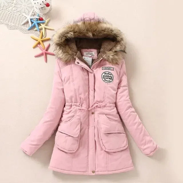 Hooded Wadded Coat Slim Parka Cotton-Padded Jacket Overcoat Winter Women Jacket Medium-Long Thicken Outwear Velt UK | SALE
