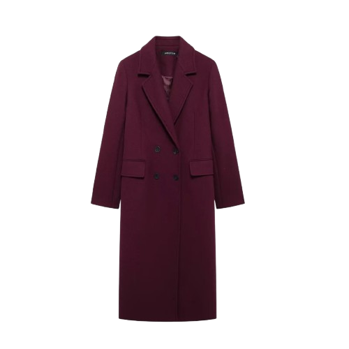 TRAFZA Women's Burgundy Wool Blend Coat Velt UK | SALE