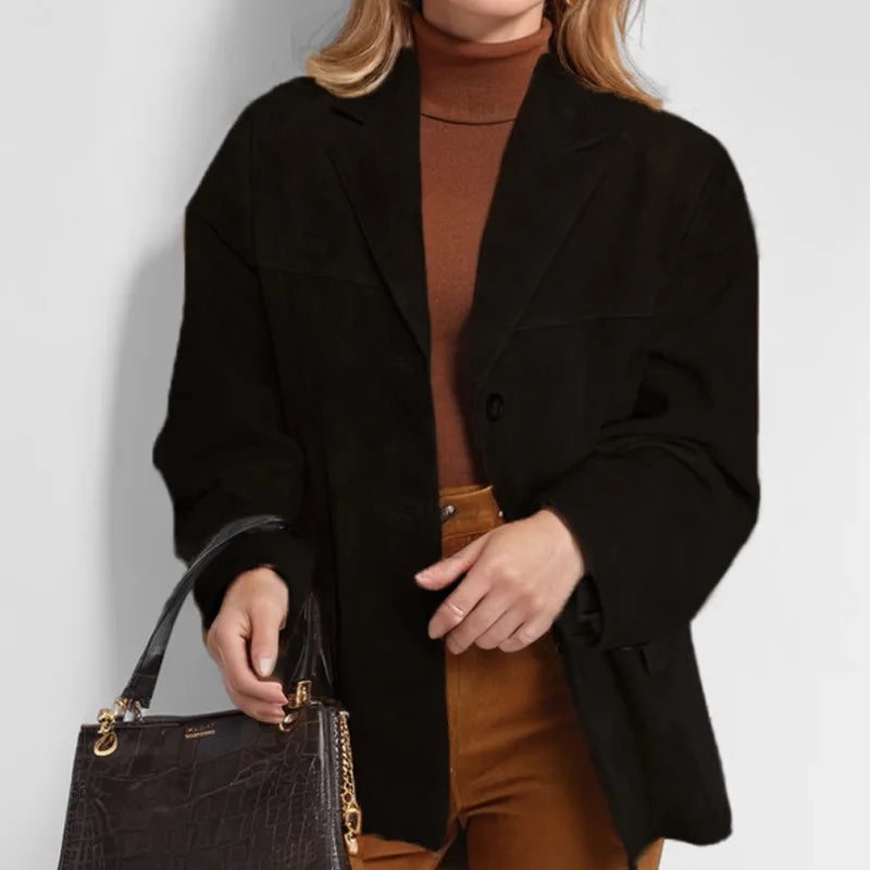 2024 Autumn Winter Woomen Suede Jacket With Lapel Woman Casual Single Breasted Pocket Long Sleeve Short Coat Street Overcoat Velt UK | SALE