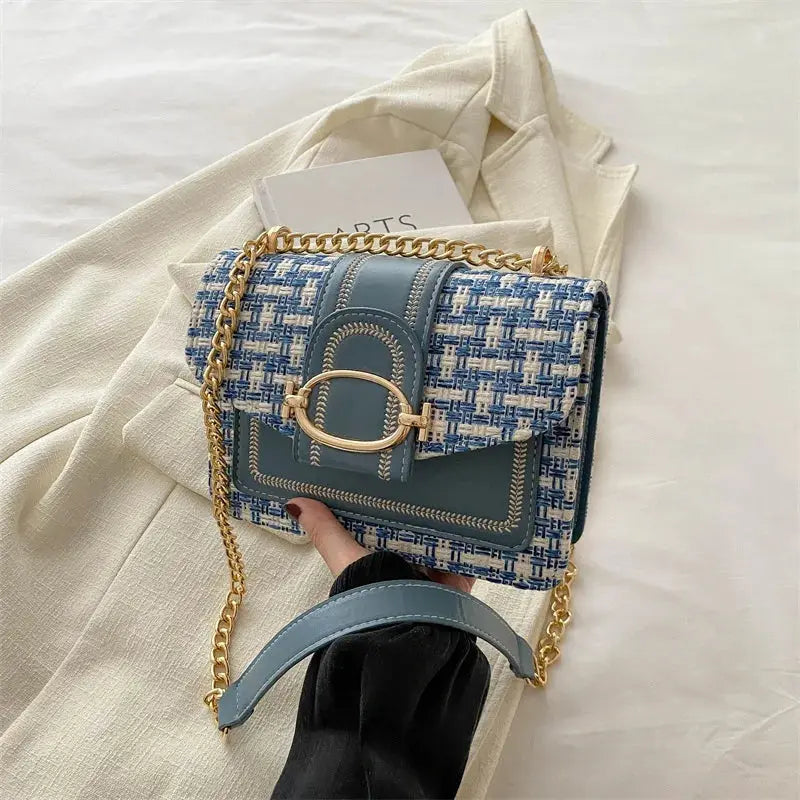 Mini Plaid Tweed Crossbody Bag for Women Fashion Casual Adjustable Strap Single Shoulder Chain Bag Small Square Messenger Bag