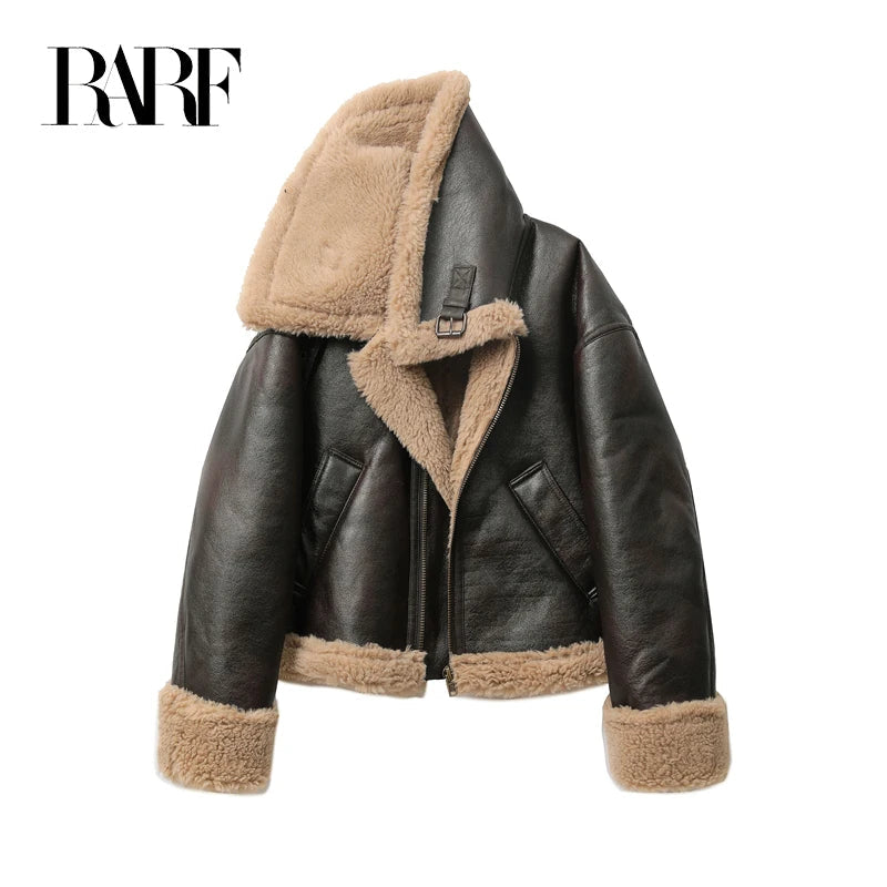 RARF Autumn winter new women's thickened warm double-sided short jacket Women's brown coat Velt UK | SALE
