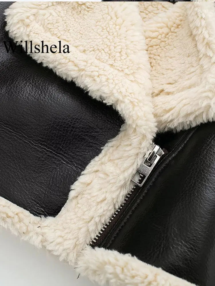 Willshela Women Fashion Solid Front Zipper Jackets Vintage Lapel Neck Long Sleeves Female Chic Lady Outfits Velt UK | SALE