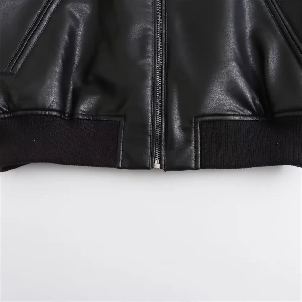 UNIZERA2023 Autumn and Winter New Women's Fashion Versatile Short Motorcycle Faux Leather Pilot Jacket Coat Leather Coat Velt UK | SALE