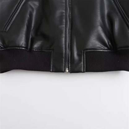 UNIZERA2023 Autumn and Winter New Women's Fashion Versatile Short Motorcycle Faux Leather Pilot Jacket Coat Leather Coat Velt UK | SALE