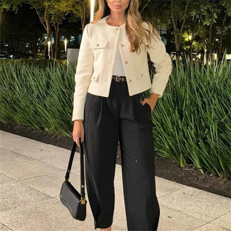 MUJER Tweed Cropped Jacket Woman Long Sleeve Vintage Jacket Woman Fashion Button Elegant Jackets For Women New In Short Coats Velt UK | SALE