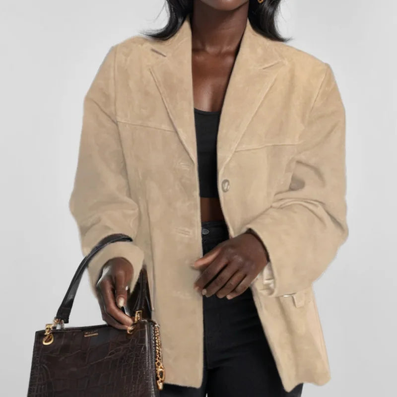 2024 Autumn Winter Woomen Suede Jacket With Lapel Woman Casual Single Breasted Pocket Long Sleeve Short Coat Street Overcoat Velt UK | SALE