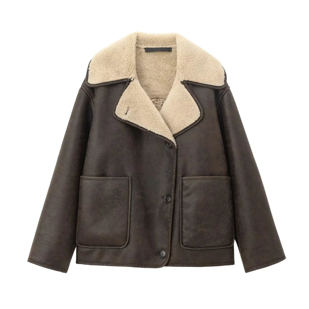 UNIZERA Pocket Decor Single breasted Warm Coat Autumn/Winter Fleece Collar Long Sleeve Women's Jacket Coat Velt UK | SALE