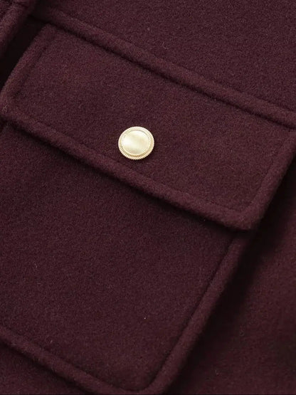 Women's Spring Autumn Vintage Wine Red Tweed Cropped Woolen Blends Jackets Female Elegant Buttons Pockets Streetwear Short Coats Velt UK | SALE