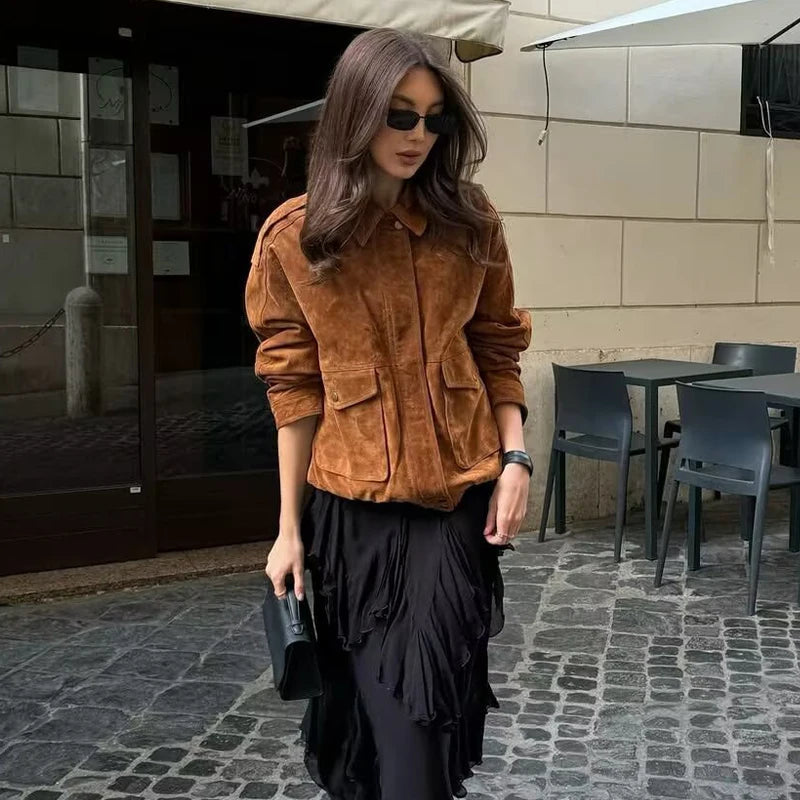 MUJER 2025 Bomber Jackets for Women Outerwears Suede Jacket Women Streetwear Holiday Women Coats Zipper New in Coats and Jackets Velt UK | SALE