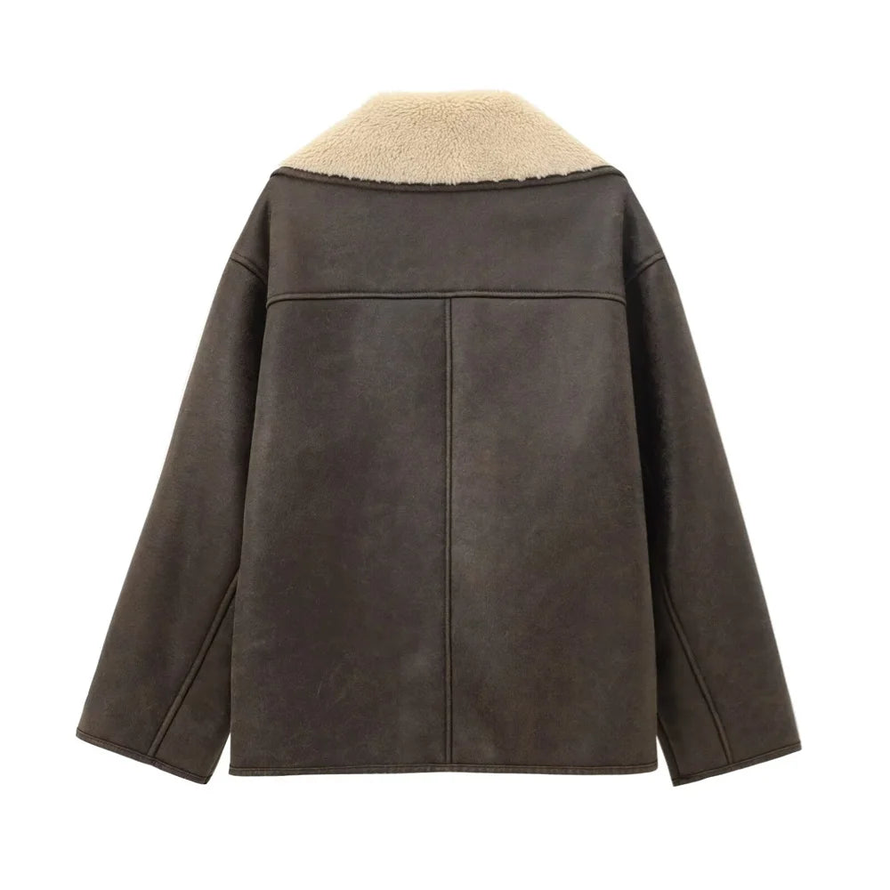 UNIZERA Pocket Decor Single breasted Warm Coat Autumn/Winter Fleece Collar Long Sleeve Women's Jacket Coat Velt UK | SALE