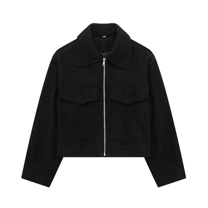 TRZA Women Fashion Patch Pockets With Flaps Cropped Jacket Coat Vintage Long Sleeve Front Zipper Female Outerwear Chic Tops Velt UK | SALE