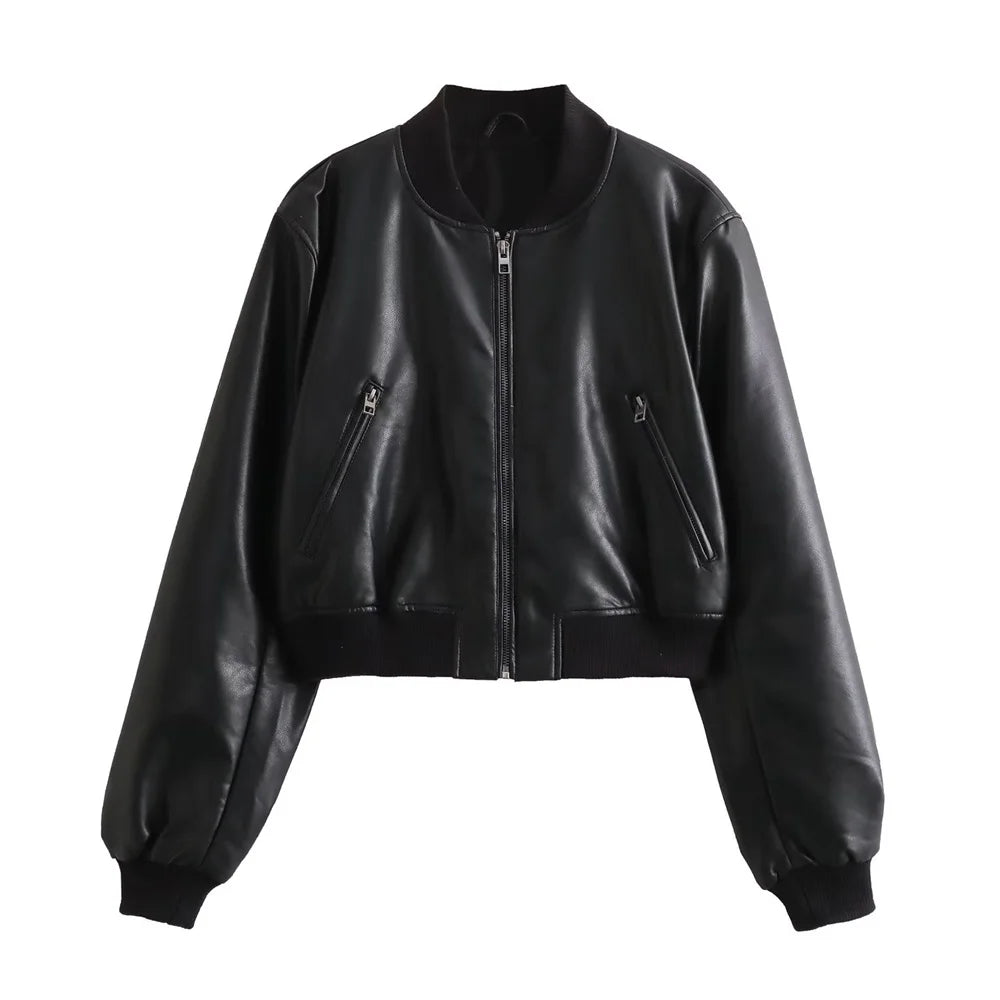 UNIZERA2023 Autumn and Winter New Women's Fashion Versatile Short Motorcycle Faux Leather Pilot Jacket Coat Leather Coat Velt UK | SALE